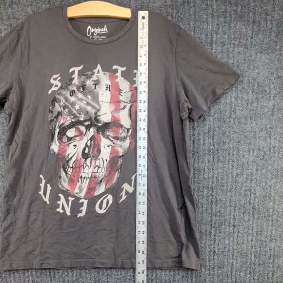 Jack & Jones Men's State of The Union Patriotic Shirt Gray Size XL Skull - Picture 11 of 13